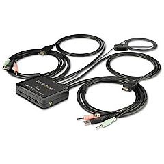 StarTech 2 Port HDMI KVM Switch - 4K 60Hz - Compact UHD HDMI USB KVM Switch with 4ft Cables & Audio - Bus Powered & Remote Switching (SV211HDUA4K)