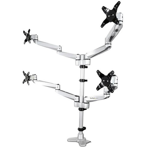StarTech Desk Mount Quad Monitor Arm - 4 VESA Displays up to 27" -Premium Ergonomic Articulating Adjustable Pole Mount - Clamp/Grommet (ARMQUADPS)