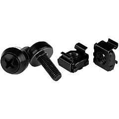 StarTech 50pc 10-32 Server Rack Cage Nuts and Screws w/Washers - Network/IT Rack Mount Hardware Kit - Clip/Captive Nuts & Bolts Black (CABSCREW1032)