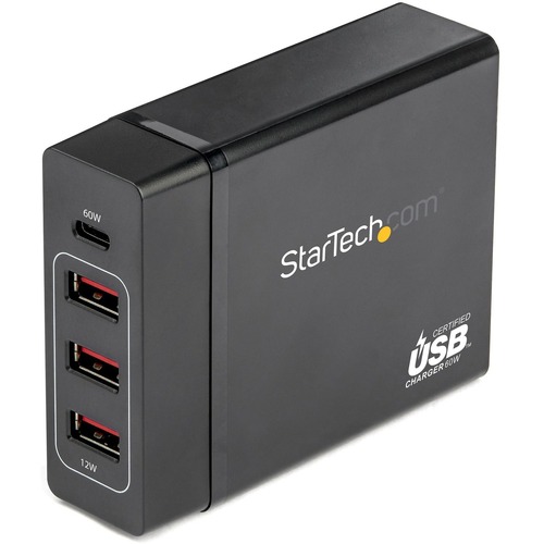 StarTech USB C Laptop Charger, 60W PD 3.0, 3x USB-A, Universal Compact USB Type-C Desktop Charger/Power Adapter, USB IF/ETL Certified (DCH1C3A)