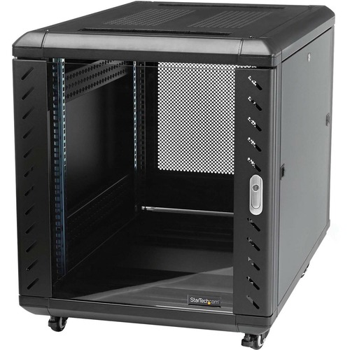 StarTech 15U 19" Server Rack Cabinet - 4 Post Adjustable Depth (6-32") Locking Knock Down Enclosure - Mobile w/Glass Door & Casters (RK1536BKF)
