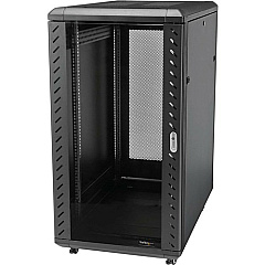 StarTech 18U 19" Server Rack Cabinet - 4 Post Adjustable Depth (6-32") Locking Knock Down Enclosure - Mobile w/Glass Door & Casters (RK1836BKF)
