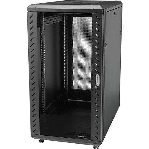 StarTech 18U 19" Server Rack Cabinet - 4 Post Adjustable Depth (6-32") Locking Knock Down Enclosure - Mobile w/Glass Door & Casters (RK1836BKF)