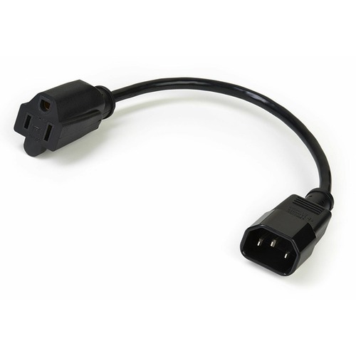 StarTech 1ft (0.3m) Power Extension Cord, IEC C14 to NEMA 5-15R, 10A 125V, 18AWG, Black, Outlet Extension Cable for Network Equipment (PAC10010PK)