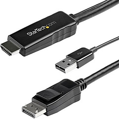 StarTech 2m (6ft) HDMI to DisplayPort Cable 4K 30Hz - Active HDMI 1.4 to DP 1.2 Adapter Cable with Audio - USB Powered Video Converter (HD2DPMM2M)