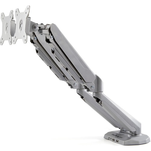 StarTech Desk Mount Dual Monitor Arm with USB & 3.5mm Audio - Desk Clamp Ergonomic VESA Mount for up to 32 inch Displays - Full Motion (ARMSLIMDUOS)