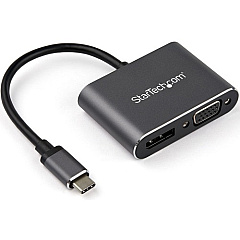 StarTech USB C Multiport Video Adapter - USB-C to 4K 60Hz DisplayPort 1.2 HBR2 HDR or 1080p VGA Monitor Adapter - USB Type-C 2-in-1 (CDP2DPVGA)
