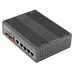 StarTech Industrial 6 Port Gigabit Ethernet Switch w/4 PoE RJ45 +2 SFP Slots 30W 802.3at PoE+ 12-48VDC 10/100/1000 Mbps -40C to 75C (IES1G52UP12V)