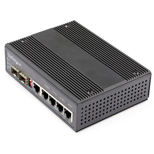 StarTech Industrial 6 Port Gigabit Ethernet Switch w/4 PoE RJ45 +2 SFP Slots 30W 802.3at PoE+ 12-48VDC 10/100/1000 Mbps -40C to 75C (IES1G52UP12V)
