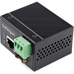 StarTech Industrial Fiber to Ethernet Media Converter - 100Mbps SFP to RJ45/CAT6 SM/MM - Fiber to Copper Network - IP-30 12V Input (IMC100MSFP)