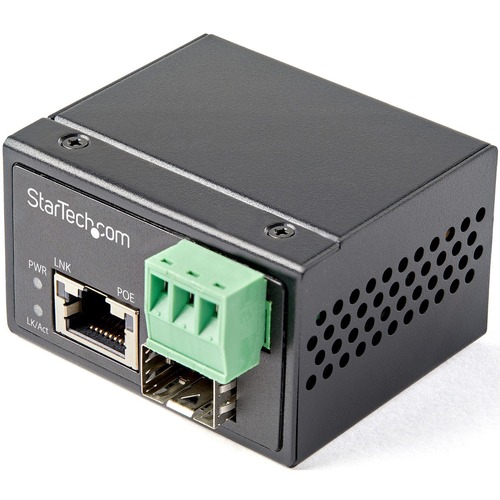 StarTech PoE+ Industrial Fiber to Ethernet Media Converter 30W - SFP to RJ45 - SM/MM Fiber to Gigabit Copper Mini Size IP-30 (IMC1GSFP30W)