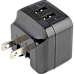 StarTech 2 Port USB Wall Charger, 17W Wall Charger Hub (2.4A & 1A port), Dual USB-A Power Adapter, Portable Charger for Phones/Tablets (USB2PACUBK)