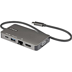 StarTech USB-C Multiport Adapter, USB C to 4K HDMI or VGA, USB Type-C Mini Dock, 100W PD Passthrough, 3x USB 3.0, GbE, 12" Long Cable (DKT30CHVPD2)