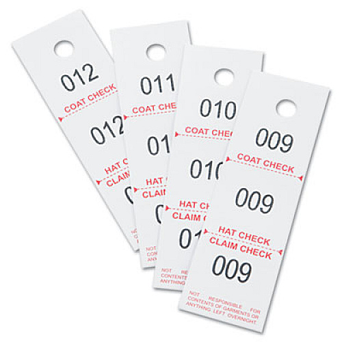 Safco Three-Part Coat Room Checks, Paper, 1 1/2 x 5, White, 500/Pack (4249NC)