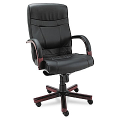 Alera Madaris Series High-Back Knee Tilt Bonded Leather Chair,Wood Trim, Supports Up to 275 lb, Black Seat/Back,Mahogany Base (ALEMA41LS10M)
