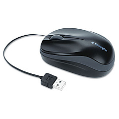 Kensington Pro Fit Optical Mouse with Retractable Cord, USB 2.0, Left/Right Hand Use, Black (72339)