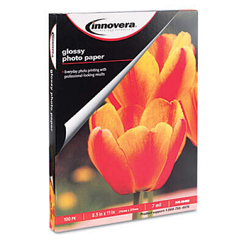 Innovera Glossy Photo Paper, 7 Mil, 8.5 X 11, Glossy White, 100/pack