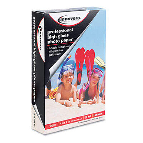 Innovera High-Gloss Photo Paper, 10 Mil, 4 X 6, High-Gloss White, 100/pack