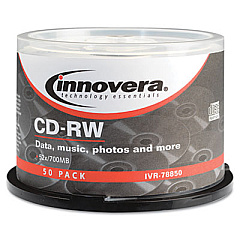 Innovera Cd-Rw Rewritable Disc, 700 Mb/80 Min, 12x, Spindle, Silver, 50/pack