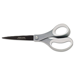 Fiskars Performance Non-Stick Titanium Softgrip Scissors, 8" Long, 3.1" Cut Length, Gray Offset Handle (1541301001)