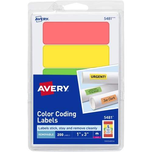 Avery Removable Print or Write Color Coding Labels, 1 x 3 Inches, 200 Labels (5481)