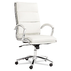 Alera Neratoli High-Back Slim Profile Chair, Faux Leather, 275 lb Cap, 17.32" to 21.25" Seat Height, White Seat/Back, Chrome (ALENR4106)