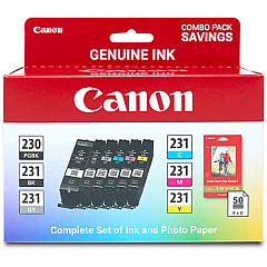 Canon PGI-230/CLI-231 Combo Ink Pack with Photo Paper Glossy 50 Sheets, 4x6 (6673C005) Canon PGI-230/CLI-231 Combo Ink Pack with Photo Paper Glossy 50 Sheets, 4x6 (6673C005)