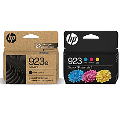 HP 923e EvoMore Black Ink Cartridge and 923 Cyan/Magenta/Yellow Ink Cartridges 3-Pack Bundle C84QYLN