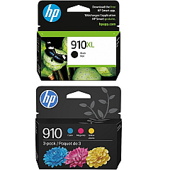 HP 910 Tri-Color / 910XL Black High Yield Ink Cartridge Bundle D84BBFN