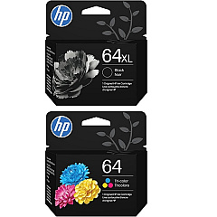 HP 64 Tri-Color / 64XL Black High Yield Ink Cartridge Bundle DA1T8FN