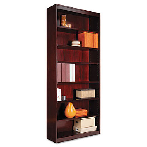 Alera Square Corner Wood Veneer Bookcase, Seven-Shelf, 35.63w x 11.81d x 83.86h, Mahogany (ALEBCS78436MY)