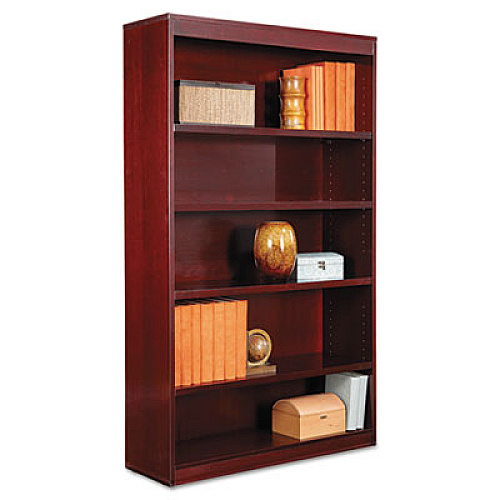 Alera Square Corner Wood Veneer Bookcase, Five-Shelf, 35.63w x 11.81d x 60h, Mahogany (ALEBCS56036MY)