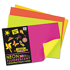 Pacon Neon Construction Paper, 76lb, 12 x 18, Assorted, 20/Pack (104303)