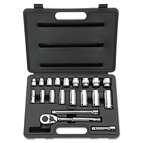 Stanley Tools 20-Piece SAE Standard/Deep Socket Set, 3/8" Drive, 12-Point Sockets (85404)