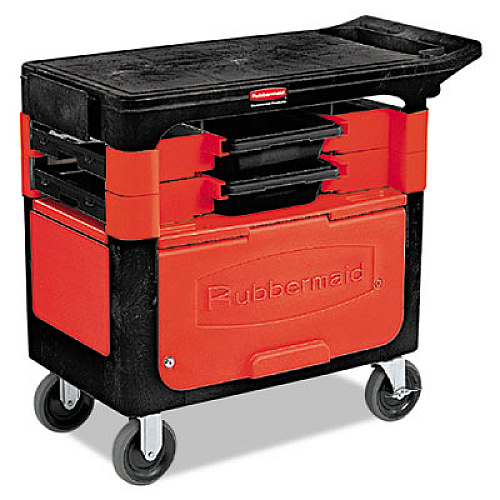 Rubbermaid Commercial Locking Trades Cart, 330-lb Capacity, Two-Shelf, 19.25w x 38d x 33.38h, Black (618088BLA)