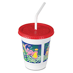 Dart Plastic Kids' Cups with Lids/Straws, 12 oz, Jungle Print, 250 Cups, 250 Lids, 250 Straws/Carton (CC12CJ5145)