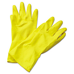 Boardwalk Flock-Lined Latex Cleaning Gloves, X-Large, Yellow, 12 Pairs (BWK242XL)