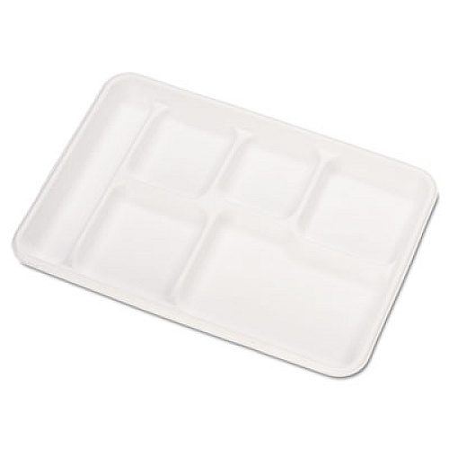 Chinet Heavy-Weight Molded Fiber Cafeteria Trays, 6-Compartment, 12.5  x 8.5, White, 500/Carton (22021CT)