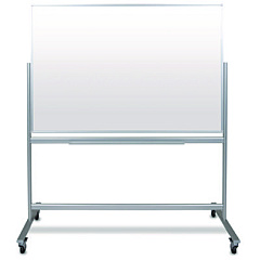 Luxor Mobile Magnetic Glass Dry Erase Board, 60" x 40", White Surface, Silver Aluminum Frame (MMGB6040)