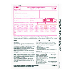 TOPS 1096 Summary Transmittal Tax Forms, 8 x 11, 1/Page,10 Forms/Pack (22023R)