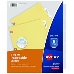 Avery Insertable Big Tab Dividers, 5-Tab, Letter (23281)