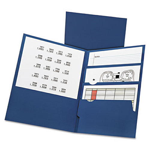 Oxford Divide It Up Four-Pocket Paper Folders, 125-Sheet Capacity, 11 x 8.5, Navy, 20/Box (57401)