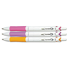 Pilot Acroball PureWhite Advanced Ink Retractable Ballpoint Pen, Fine 0.7 mm, Black Ink, Assorted Barrel Colors, 3/Pack (31859)