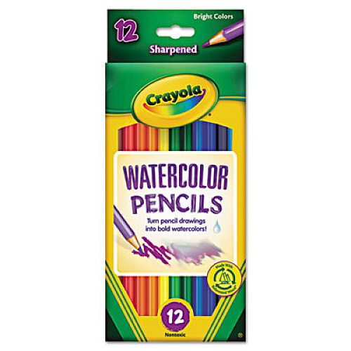 Crayola Watercolor Pencil Set, 3.3 mm, 2B (#1), Assorted Lead/Barrel Colors, Dozen (684302)