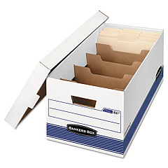 Bankers Box STOR/FILE Medium-Duty Storage Boxes with Dividers, Letter Files, 12.88" x 25.38" x 10.25", White/Blue, 12/Carton (0083101)