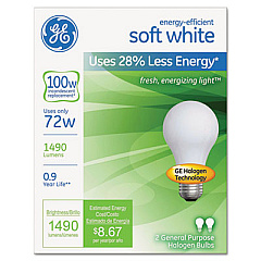 Halogen A-Line Bulb, A19, 100 W, Soft White, 2/Pack (63005)