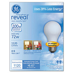 Halogen A-Line Bulb, A19, 100 W, Reveal, 2/Pack (63009)