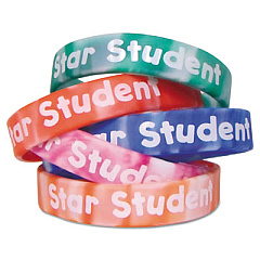 Teacher Created Resources Two-Toned Star Student Wristbands, 5 Designs, 7.25" x 0.5", Assorted Colors, 10/Pack (6572)