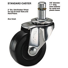 Master Caster Standard Casters, Grip Ring Type K Stem, 2" Soft Rubber Wheel, Zinc, 4/Set (32001)