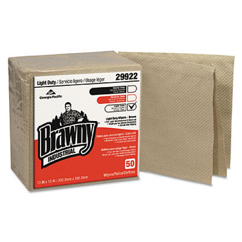 Brawny Professional Light Duty Three-Ply Paper Wipers, Quarterfold, 3-Ply, 13 x 13, Brown, 50/Pack, 12/Carton (29922)